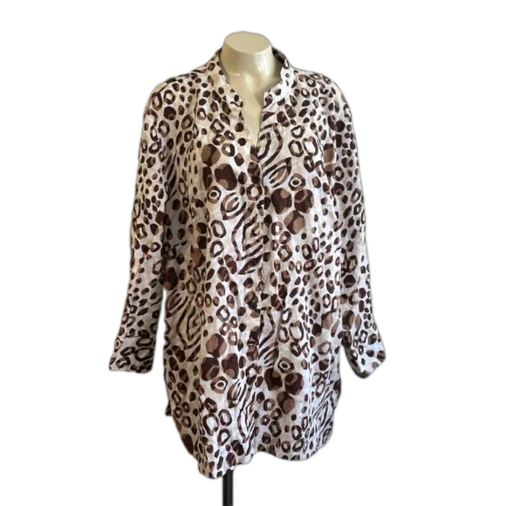 Tweeds animal print linen blouse sz 3x as is ( one button is missing )